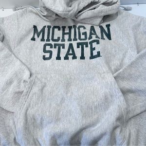 Champion Reverse Weave Michigan State‎ Hoodie Sz S Light Gray Drawstring EUC